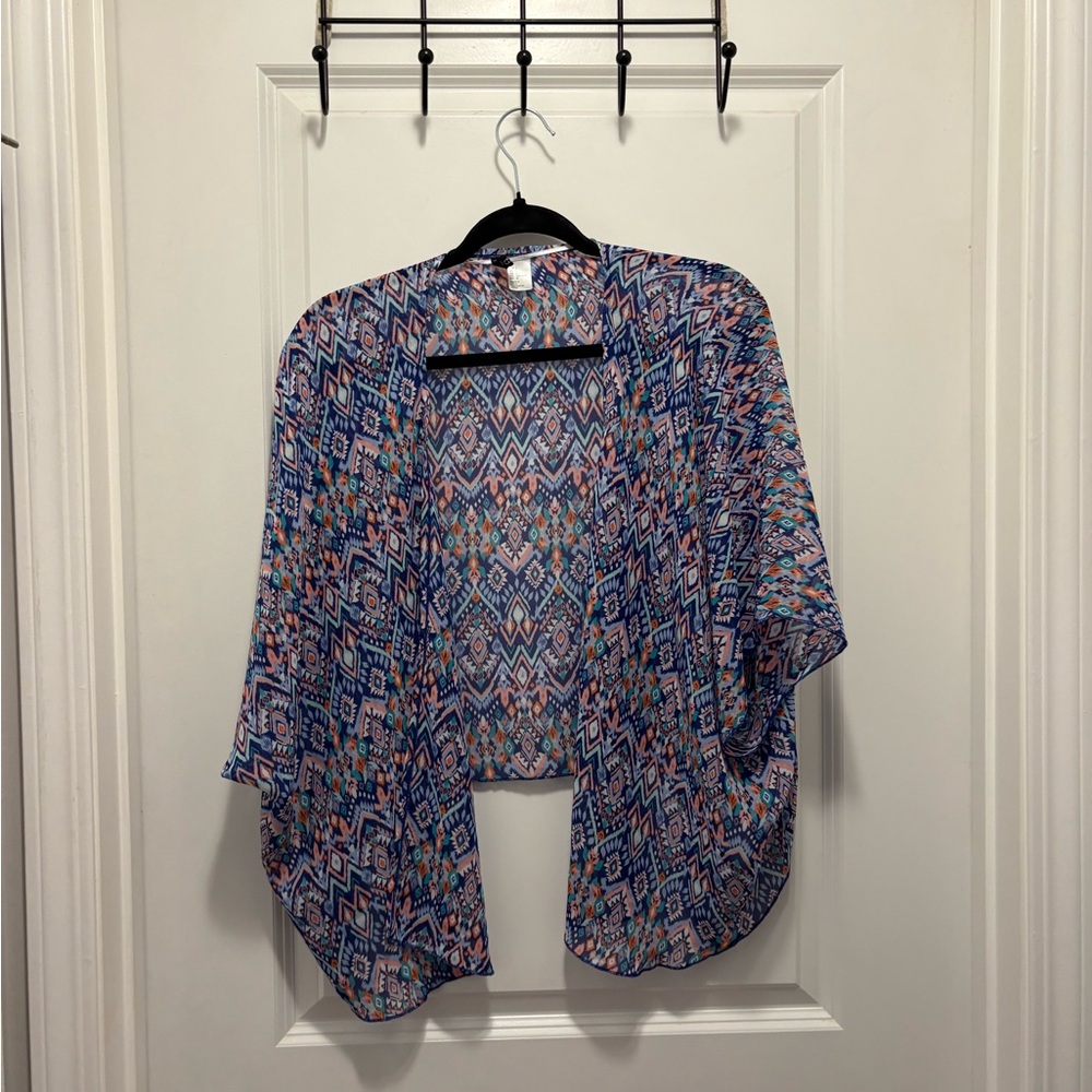 H&M Geometric Blue and Pink Women's Poncho